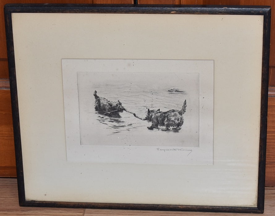 ETCHING "AT ODDS" SIGNED MARGUERITE KIRMSE , C. 1924: ETCHING "AT ODDS" SIGNED MARGUERITE KIRMSE SIGNED ARTIST PROOF PLATE DESTROYED, C. 1924, 12" X 14" OVERALL