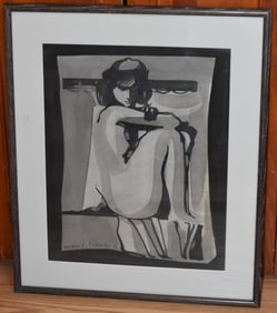 W/C INK SEATED NUDE SIGNED MIKHAIL TUROVSKY, C. 1986