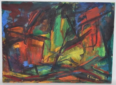 W/C GOUACHE ABSTRACT W/COLOR SIGNED E. ERLANGER