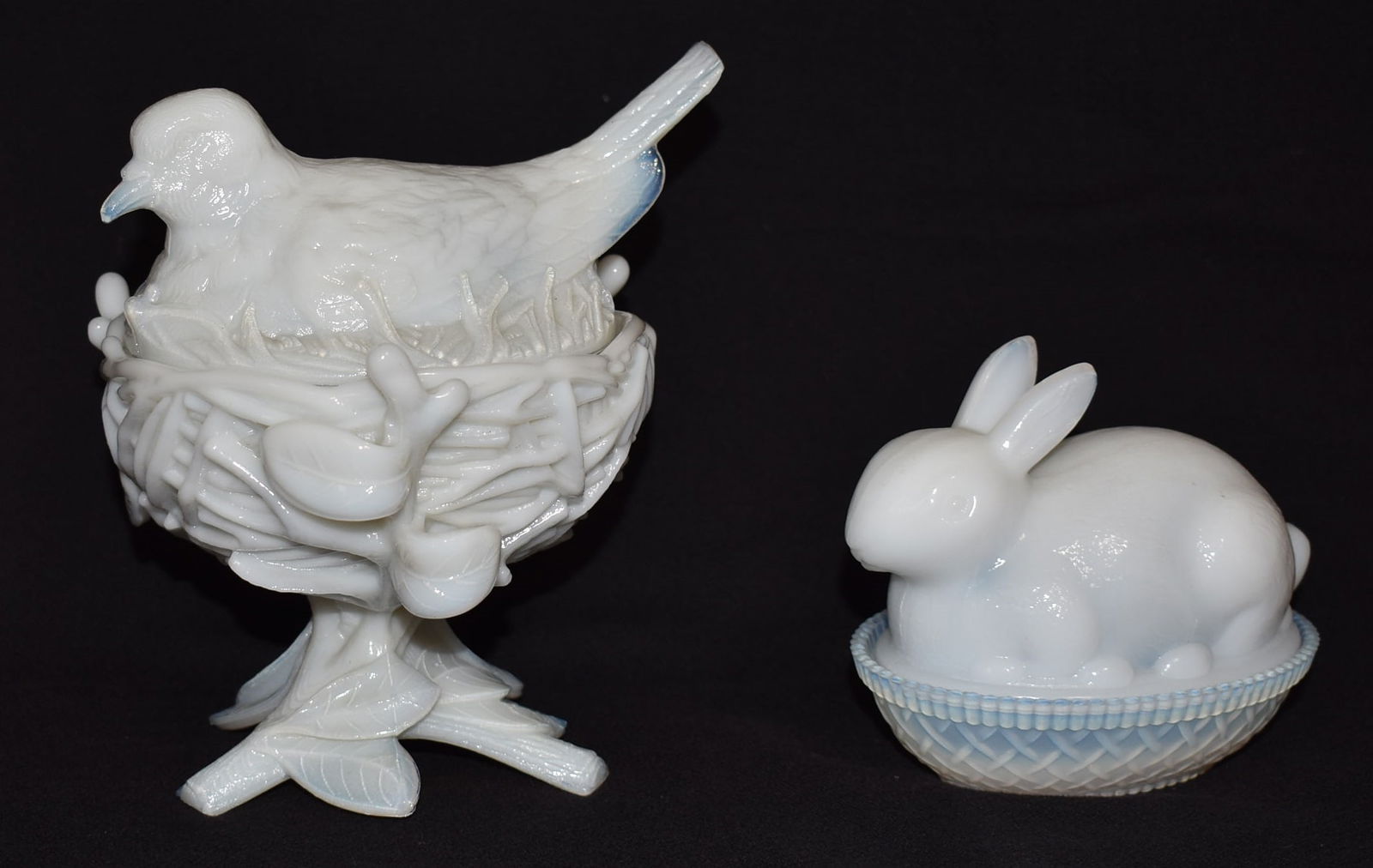 2 VINT. MOURNING DOVE ON NEST MILK GLASS COMPOTE/RABBIT (1 of 8)