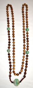 CHINESE AMBER/CELADON JADE NECKLACE, 20TH C., L. 40"