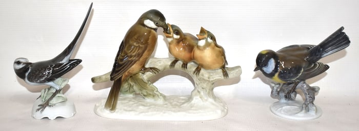 3 HUTSCHENREUTHER/ROSENTHAL PORC. GROUPING/SINGLE BIRDS