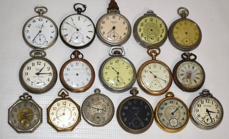 (16) ASSORTED VINTAGE POCKET WATCHES INCL. COIN SILVER