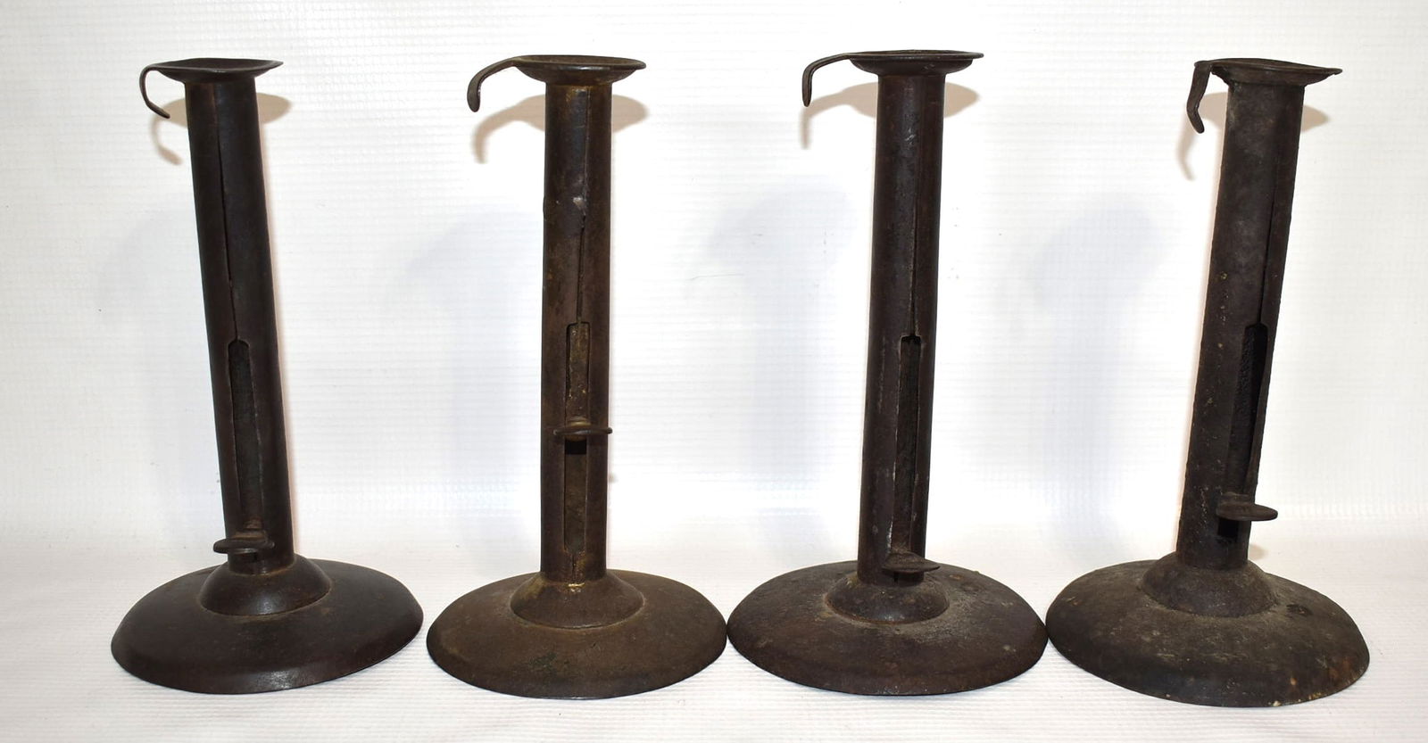 4 EARLY AMERICAN IRON HOGSCRAPER CANDLESTICKS INCL SHAW (1 of 9)