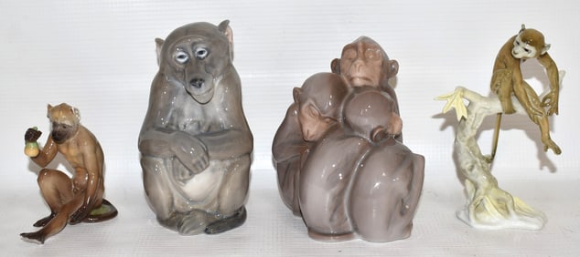 LOT (4) VARIOUS MAKERS PORCELAIN MONKEYS, 20TH C.
