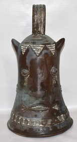 AFRICAN BRONZE BELL, 20TH C., H. 11 1/2"