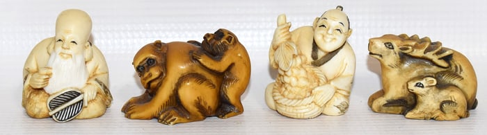 LOT (4) JAPANESE/NETSUKES SIGNED, 19/20TH C.