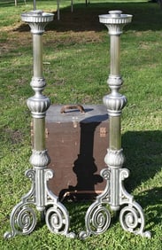 PR. FINE NICKEL SILVER ALTER CANDLESTICKS W/TRAVEL CASE