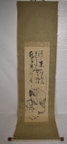 JAPANESE SCROLL W/SCHOLAR/MONKEY, SIGNED, 19TH C.