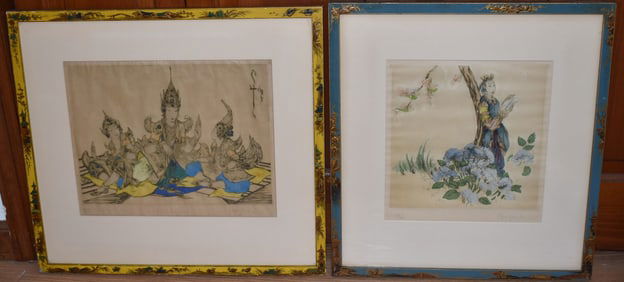 2 DRY POINT ETCHINGS BLUE HYDRANGEA/INSTRUCTION SIGNED