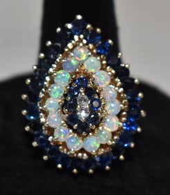 14KT YELLOW GOLD SAPPHIRE/OPAL PEAR SHAPE COCKTAIL RING