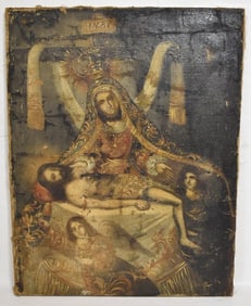 O/C PIETA CHRIST W/MARY UNSIGNED, 19TH C., 28" X 22"