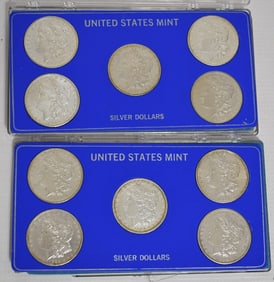 LOT (10) US MINT MORGAN SILVER DOLLARS (CASED)