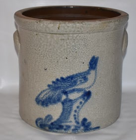 BRADY & RYAN 3 GAL. SALT GLAZED STONEWARE CROCK W/BIRD