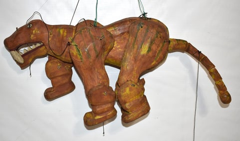 PAPER MACHE/CARVED & PAINTED WOOD TIGER MARIONETTE
