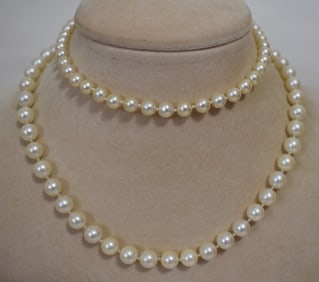 (2) ART DECO 14KT WHITE GOLD PEARL NECKLACES, C. 1940
