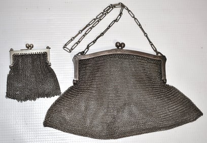 LOT (2) ART DECO STERLING MESH PURSES, C. 1920