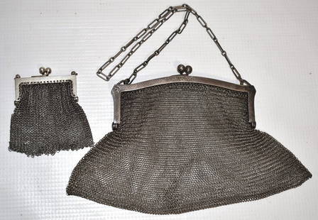 LOT (2) ART DECO STERLING MESH PURSES, C. 1920: LOT (2) ART DECO STERLING MESH PURSES, C. 1920