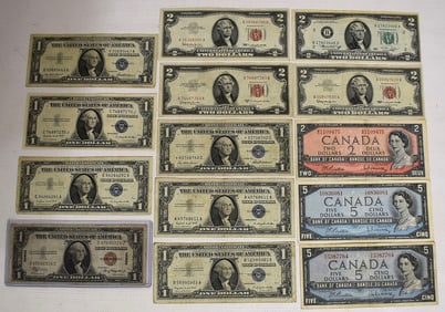 14 US/CANADA NOTES INCL. HAWAII/SILVER CERTIFICATES ETC