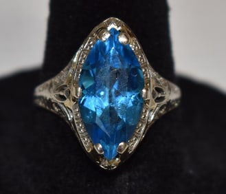ART DECO 14KT WHITE GOLD/TOPAZ RING, C. 1920, W 1.9 DWT