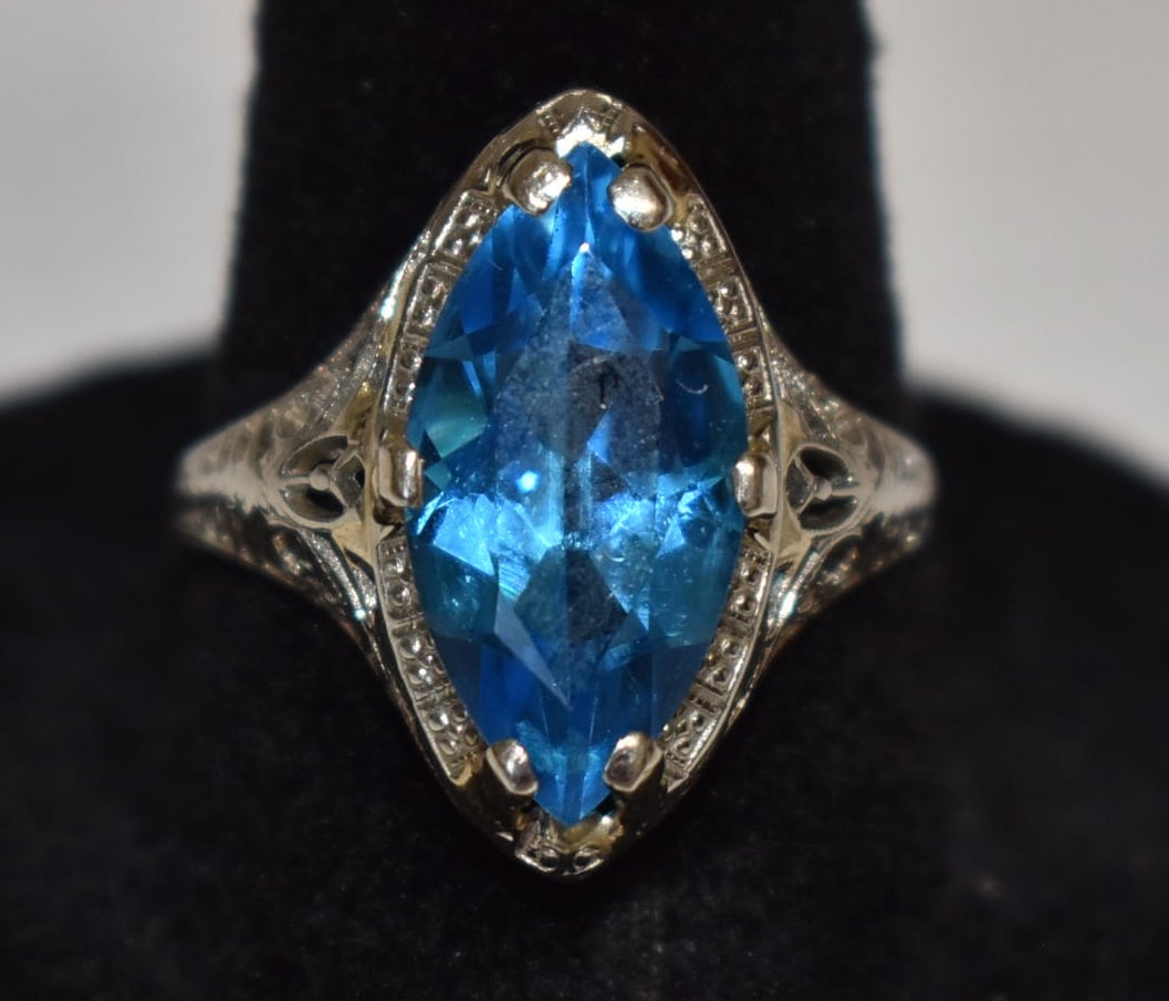 ART DECO 14KT WHITE GOLD/TOPAZ RING, C. 1920, W 1.9 DWT (1 of 5)
