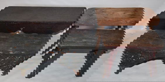 LOT (4) COUNTRY PINE CRICKET STOOLS, 19TH C.