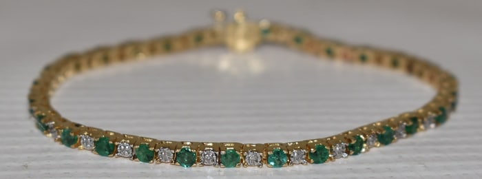 ART DECO 14KT YELLOW GOLD/DIAMOND/EMERALD BRACELET