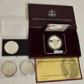 LOT (4) SILVER EAGLES/JEFFERSON, 1990, 1991, 1993, 1999