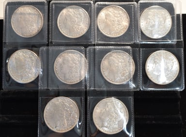 LOT (10) ASSORTED MORGAN SILVER DOLLARS UNC.