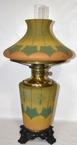 ART DECO H/P SINGLE BURNER KEROSENE TABLE LAMP W/SHADE