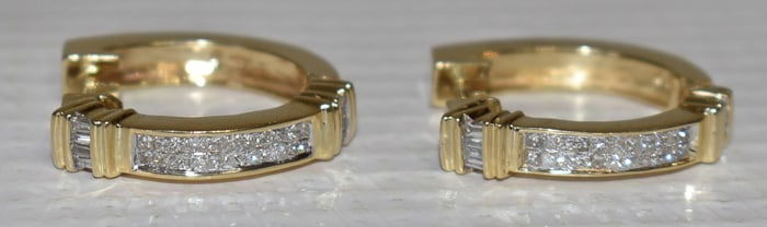 DECO 14KT YELLOW GOLD/DIAMOND EARRINGS, C. 1960/70