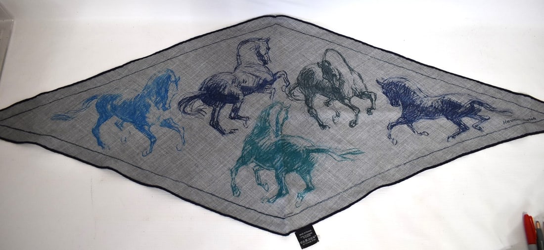 HERMES LOSANGE EQUESTRIAN CASHMERE TRIANGLE SCARF (1 of 5)