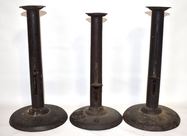 3 EARLY AMERICAN IRON HOGSCRAPER CANDLESTICKS, 19TH C.