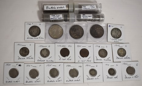 ASST. U.S. COIN INCL. BARBER/2 CENT/MERCURY DIMES +