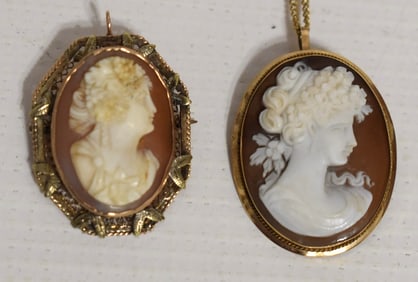 LOT (2) VICTORIAN 14KT YELLOW GOLD CAMEOS, 19/20TH C.