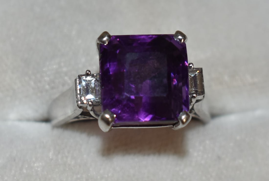 ART DECO 18KT WHITE GOLD AMETHYST/DIAMOND RING, 3.5 DWT (1 of 6)