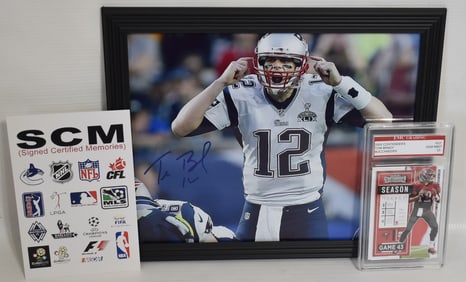 2 TOM BRADY AUTOGRAPHED PHOTO W/COA & GRADED CARD