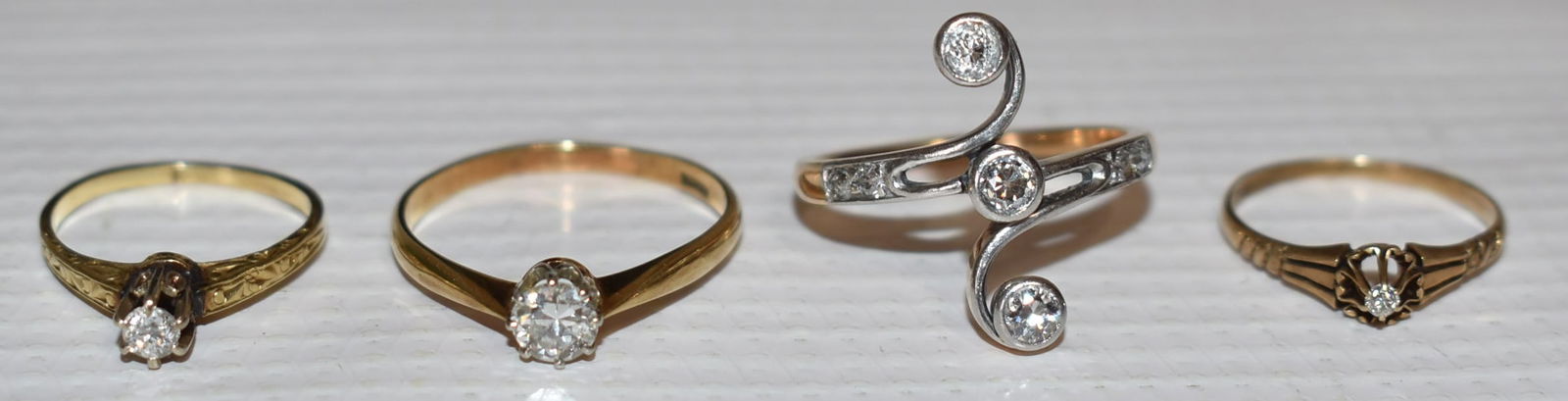 LOT (4) DECO 14KT YELLOW GOLD/DIAMOND RINGS, C. 1900 (1 of 12)