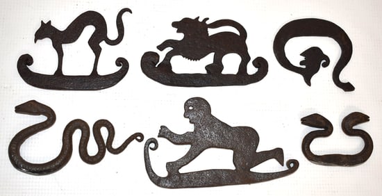 LOT (6) ASSORTED CONTINENTAL WROUGHT IRON FLINT STRIKES