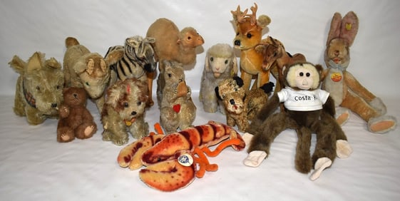 LOT (11) ASSORTED STEIFF STUFFED MOHAIR ANIMALS, 1960'S