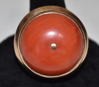 DECO 14KT YELLOW GOLD/CORAL COCKTAIL RING, C. 1940/50