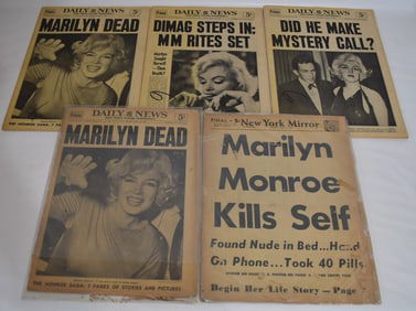6 MARILYN MONROE DEATH NEWSPAPERS, FINAL ED. DAILY NEWS