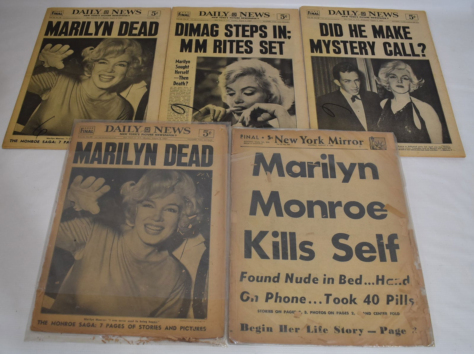 6 MARILYN MONROE DEATH NEWSPAPERS, FINAL ED. DAILY NEWS (1 of 11)