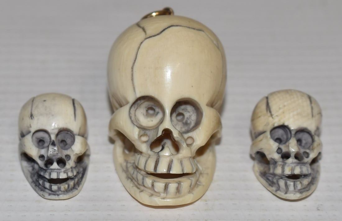LOT (3) FRENCH CARVED SKULLS, 19TH C. (1 of 5)