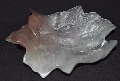 DAUM FRANCE ART GLASS MORNING GLORY LEAF RING DISH