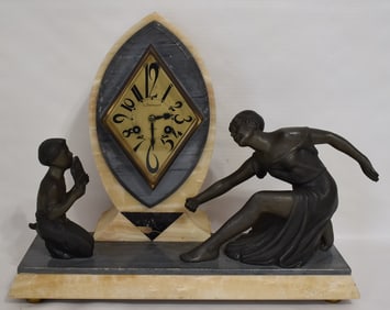 FRENCH ART DECO BRONZE CLOCK W/FIGURES, C. 1910/20
