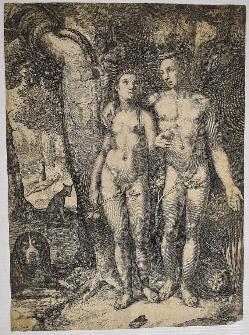 OLD MASTER ENGRAVING "EVE OFFERS ADAM AN APPLE" CORN (1 of 5)