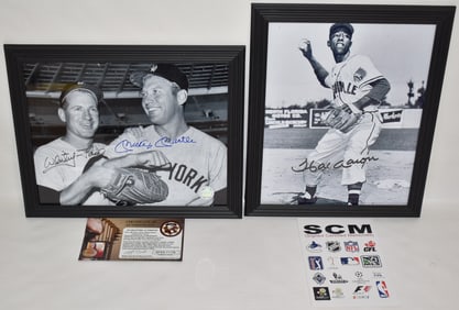 2 AUTOGRAPHED PHOTOS AARON/FORD & MANTLE, COA'S