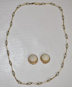 LOT (2) DECO 14KT YELLOW GOLD NECKLACE/EARRINGS, 20TH C