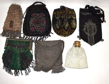 LOT (7) VICTORIAN/ART DECO BEADED HAND BAGS, 19/20TH C.